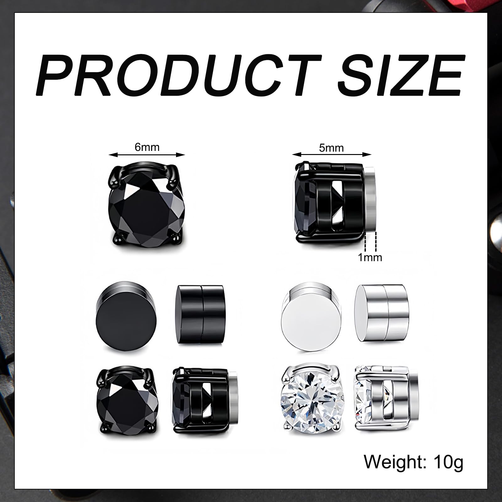 Orecchini senza Buco Uomo, Orecchini Finti Uomo con Magnete Forte, 4 Paia di Orecchini a Clip Magnetici senza Perforazione per Look Elegante e Casual