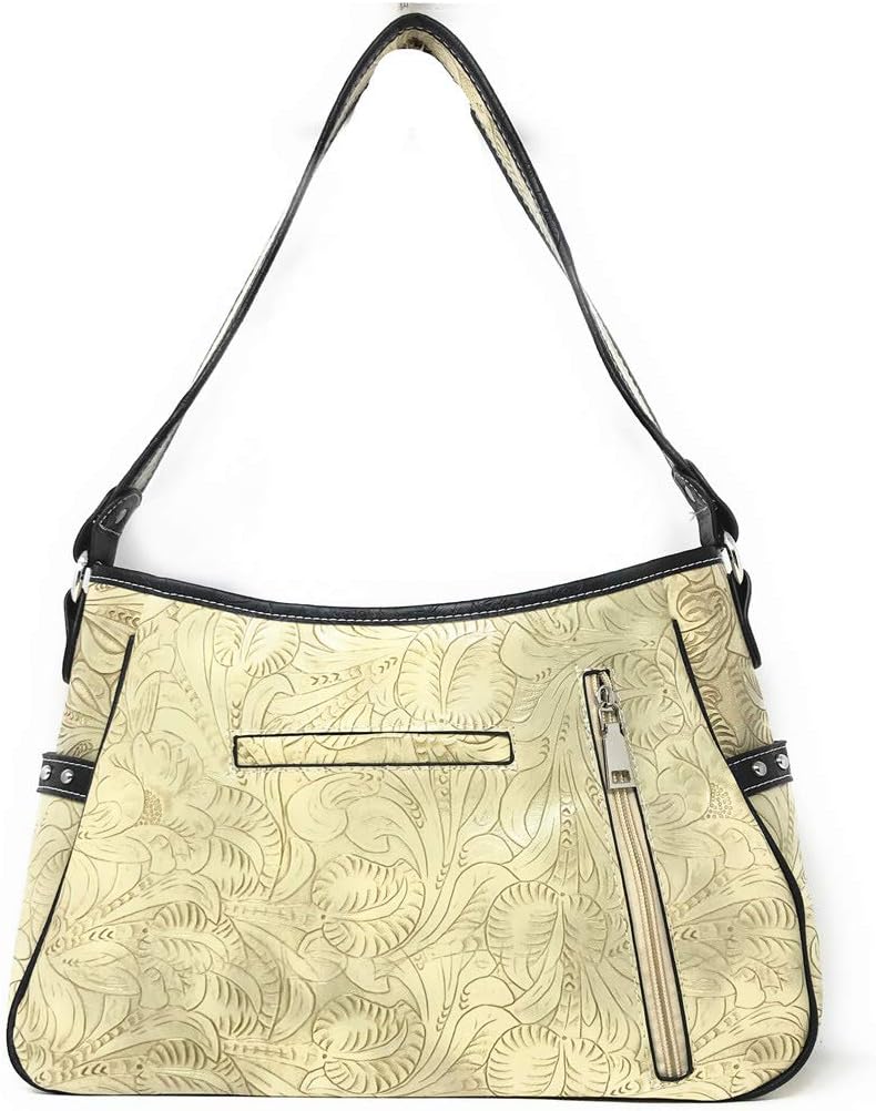 Texas West Western Tooled Leather Laser Cut Concealed Carry Feather Country Shoulder Handbag in 4 colors