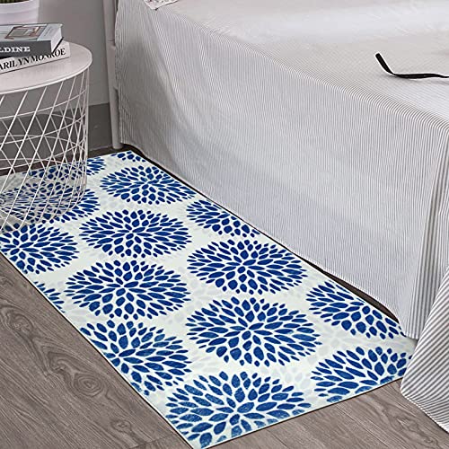 Floral Bedroom Runner Rug, Blue Floral Nonslip Washable Bedroom Rug 2'6 X 5'2 Soft Bedside Décor Carpet Fluffy Area Rugs For Kids Room #TOP29