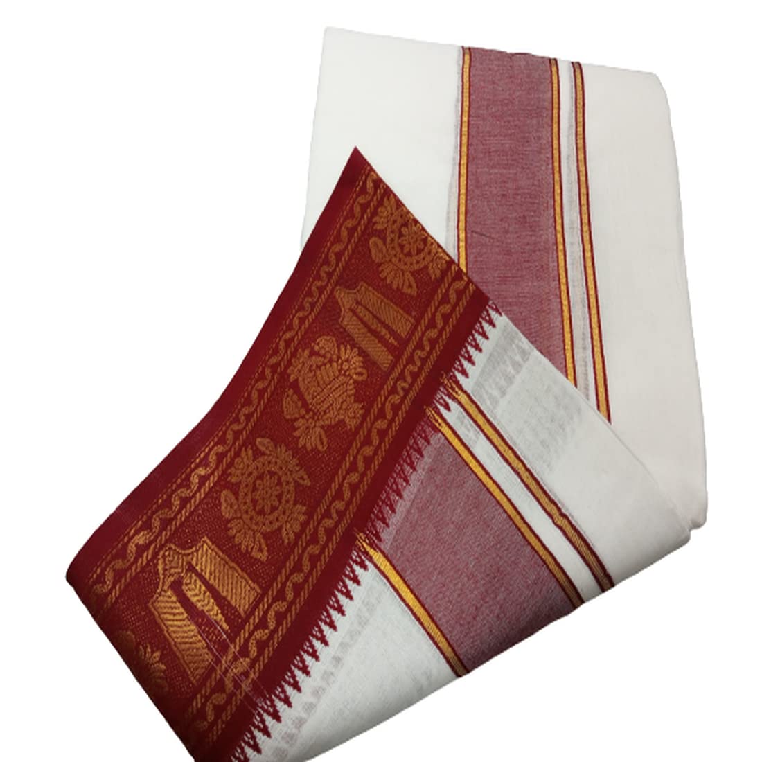 Men's Traditional Pure Cotton Bleached White Dhoti Border Size 9X5 (or) 4.15 Mtr Dhoti with 2.30 Mtr Angavastram_SG059-image-46