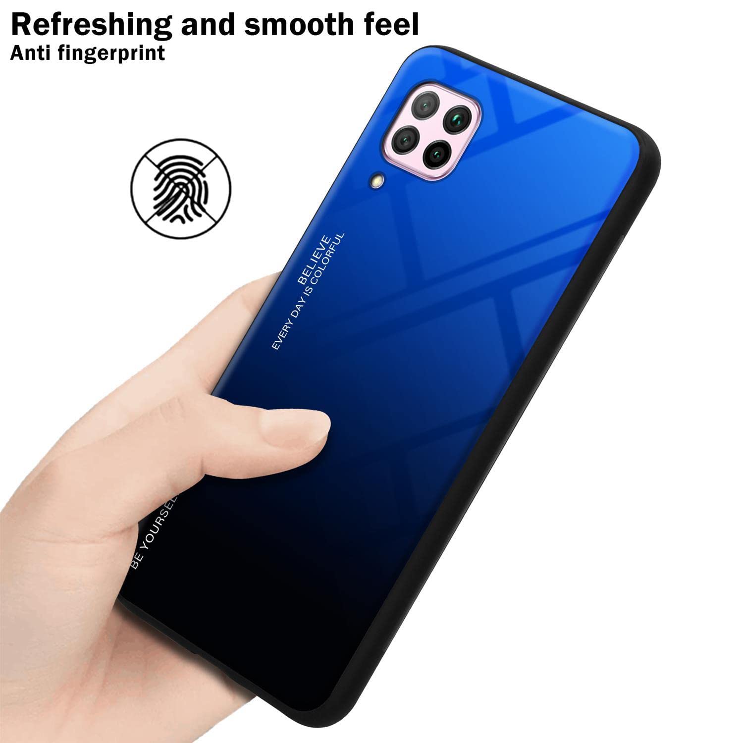 Cadorabo Cover Per Huawei P40: Custodia Bicolore Blu E Nero Con Retro In Vetro Temperato E Silicone TPU