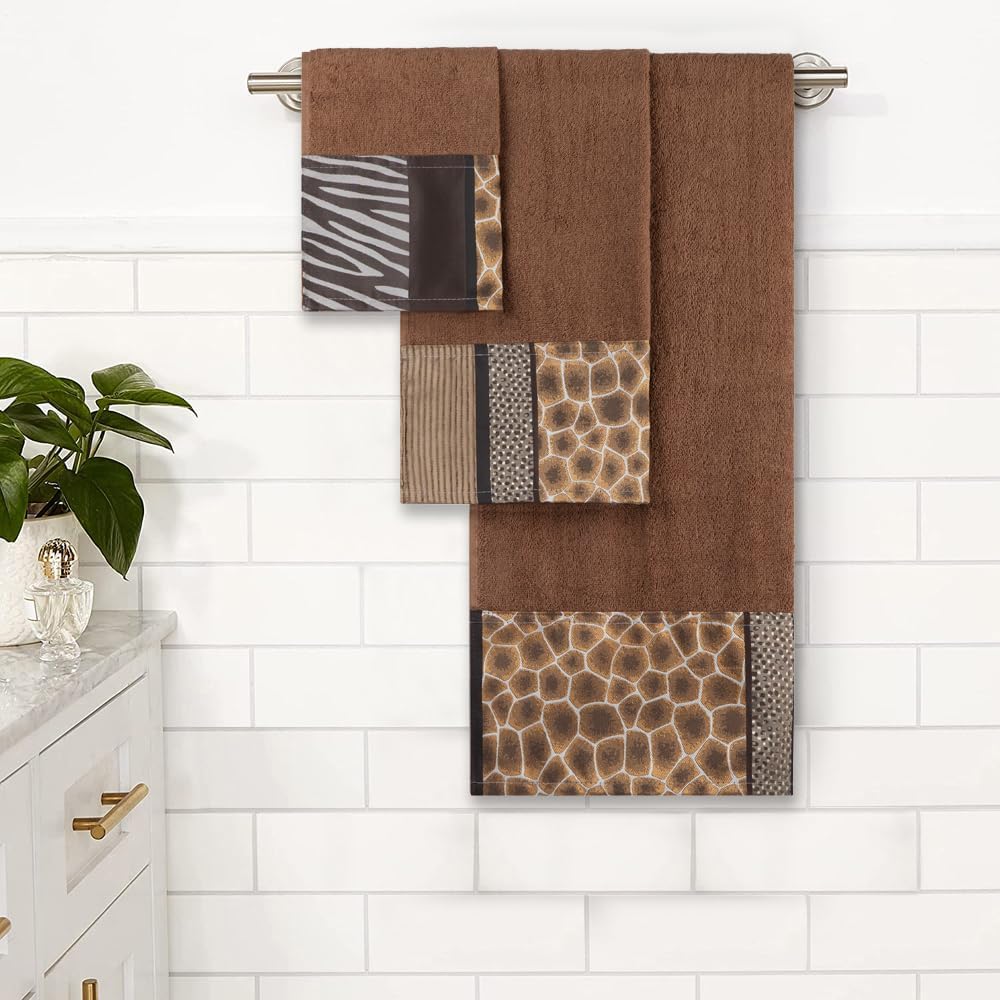 Zahari Home Safari Stripes Animal Bathroom Towel Set - 3 Piece Towel Set, Leopard and Cheetah Design with Zebra and Tiger Patterns - Image 2