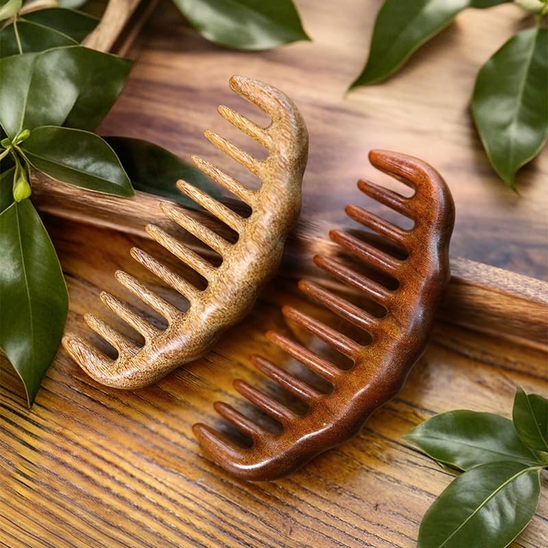 Wood Comb Cloud Shaped Wide Toothed for Massaging Theead Made of Solid