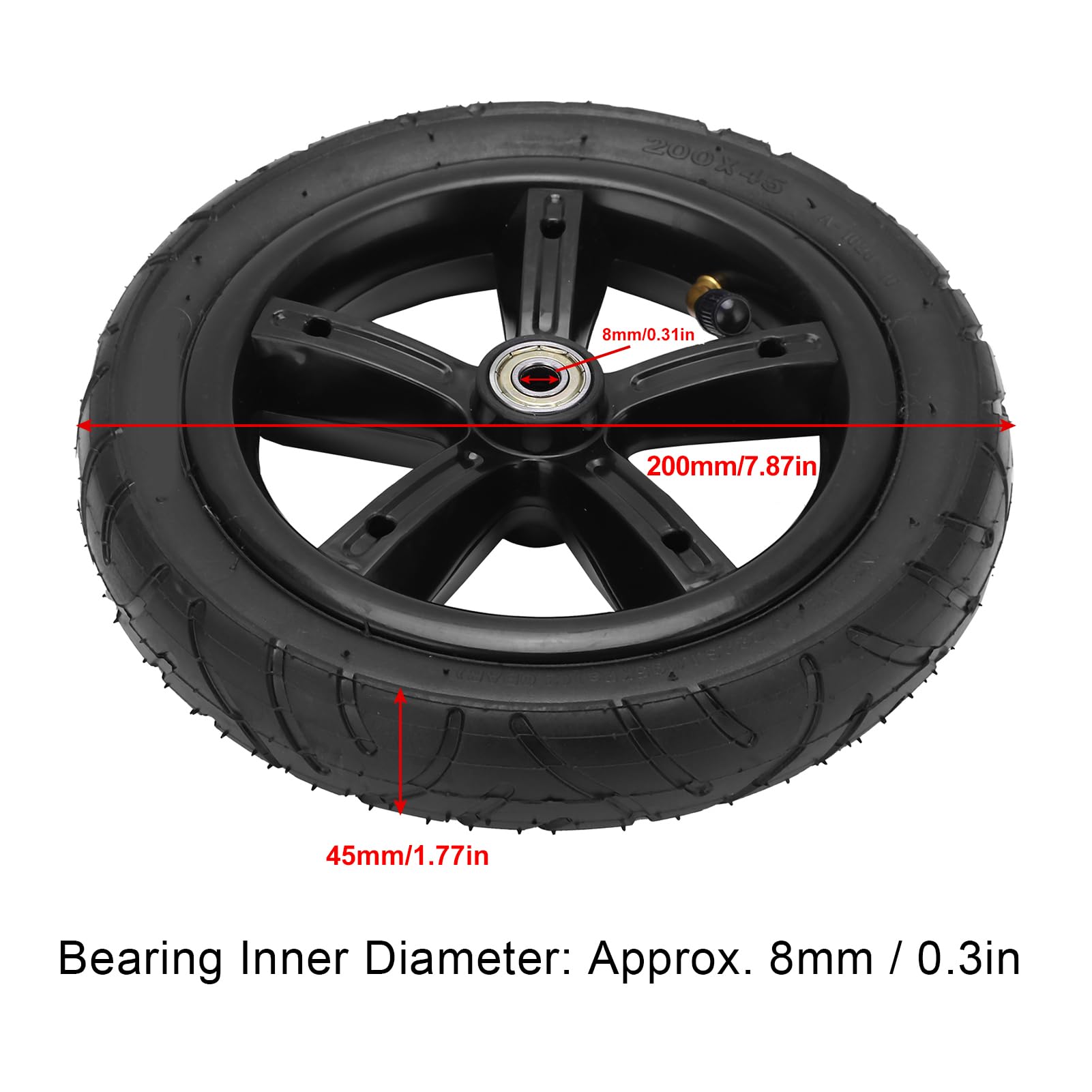 Klanata 8-Inch Electric Scooter Wheel Rim and Tires Set, Universal Rubber Tires with Shock Absorption and Anti Slip 200x45 Inner Tubes