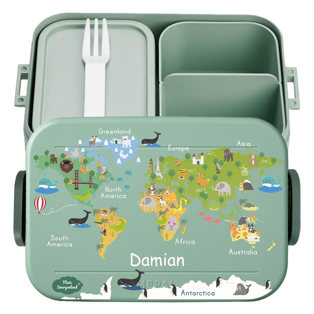 Bento Brotdose Mit Namen - Afrika Tiere Design Für Kinder