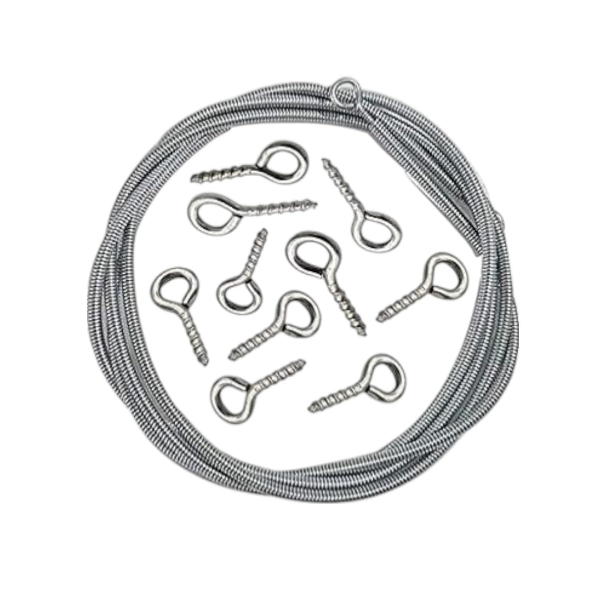 3 Meters Stainless Steel Window Net Curtain Wire Spring with 12 Hooks (3 Meters wire + 12 Hooks)