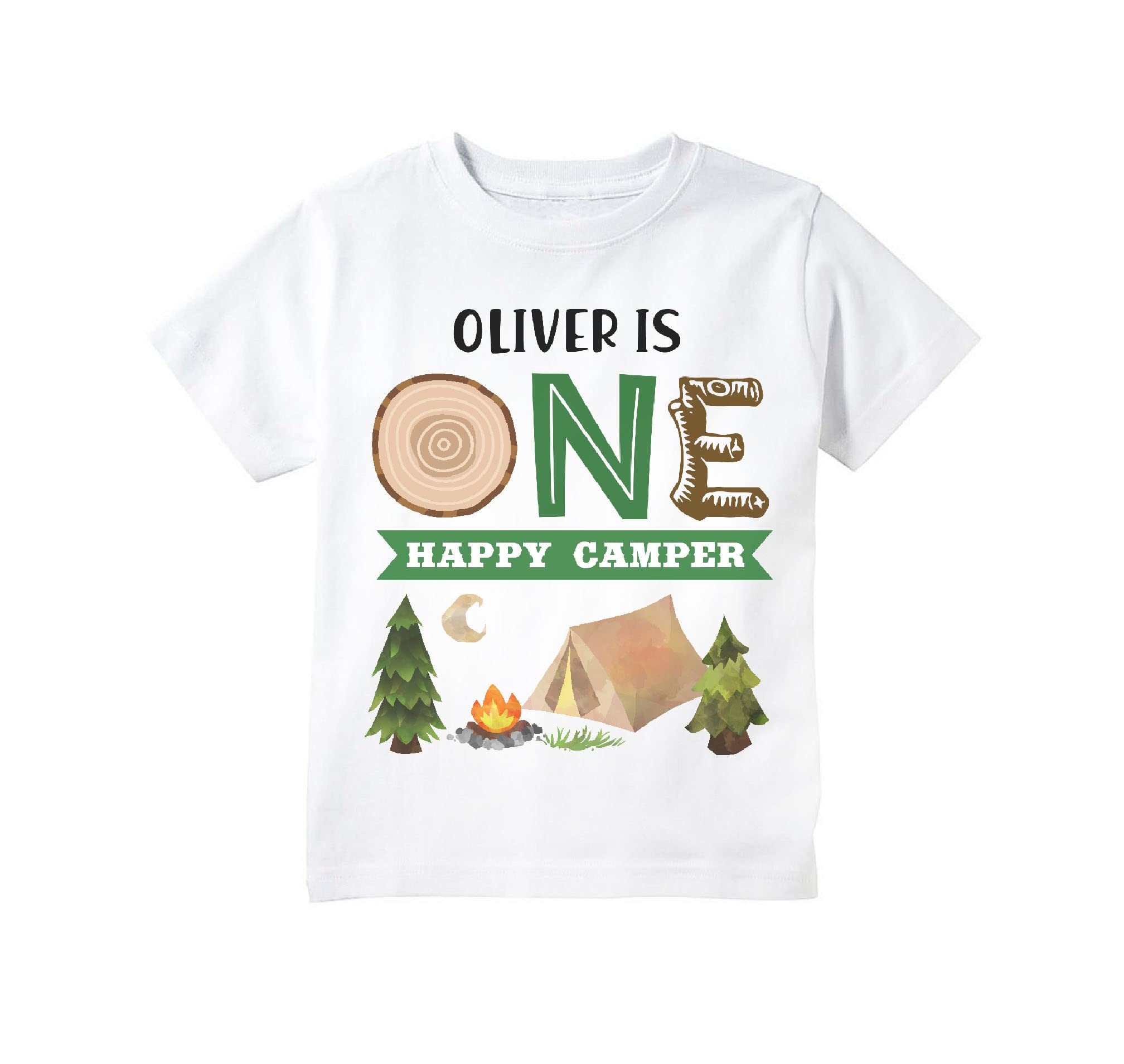 One Happy Camper Camping Theme 1st Birthday Party T-shirt with Custom Name