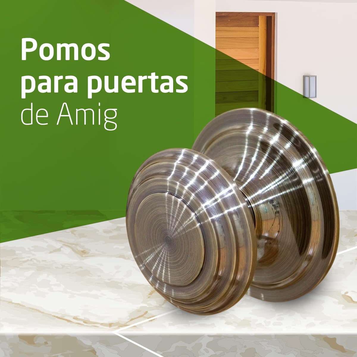 Amig - Pomo de Puerta - Fabricado en Latón - Tirador: Ø76 mm - Cuero -Macizo - Resistente al Frotamiento, Óxido y Corrosión