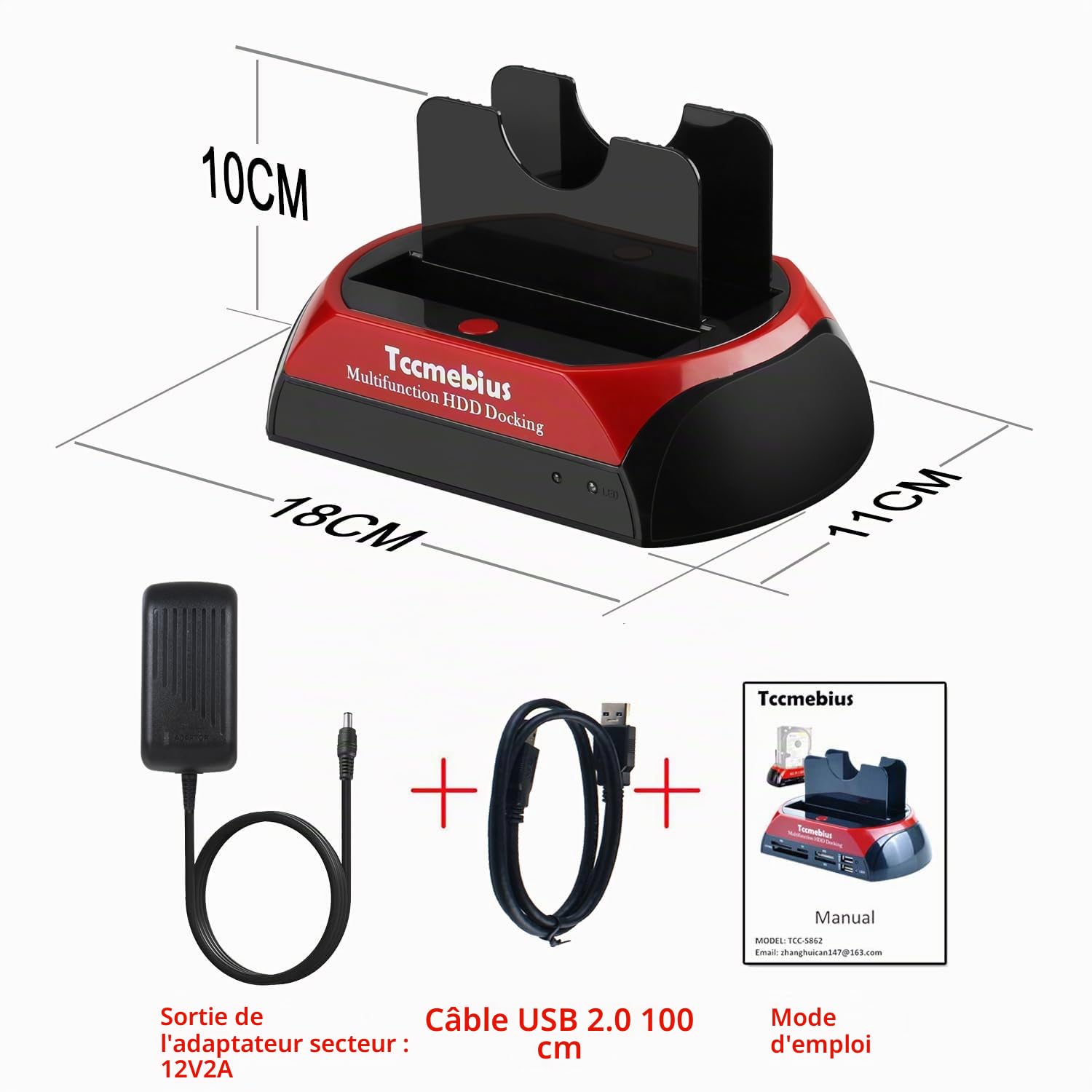 USB 2.0 Station d'accueil pour Disque Dur, TCC-S867-DE USB 2.0 à SATA IDE Dual Slots Boîtier de Disque Dur Externe, pour 2.5 "3.5" SSD IDE SATA I/II/III HDD