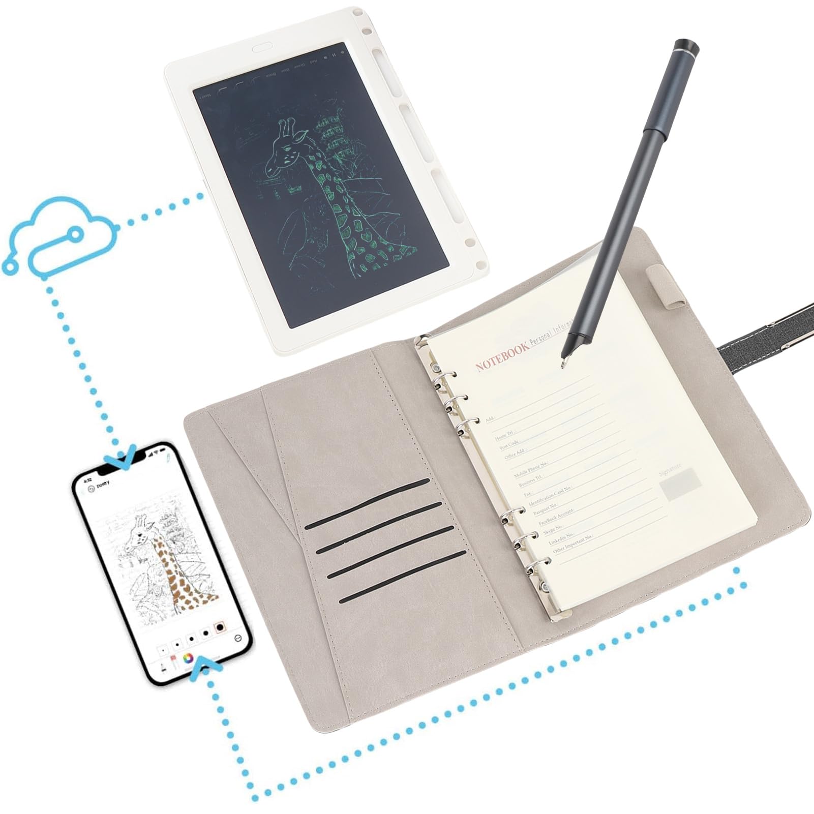 Set Penna Intelligente Digitale e Lavagna per Prendere Appunti e Disegnare Senza Interruzioni, Perfetto per L'apprendimento, 80 Fogli, Design in Lega di Alluminio (Nera)