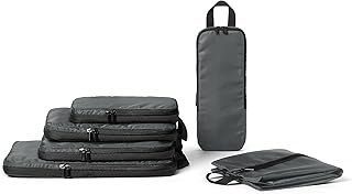 Amazon Essentials Organizadores de Equipaje con Cremallera de Compresión Ultraligeros, Paquete de 6, Gris