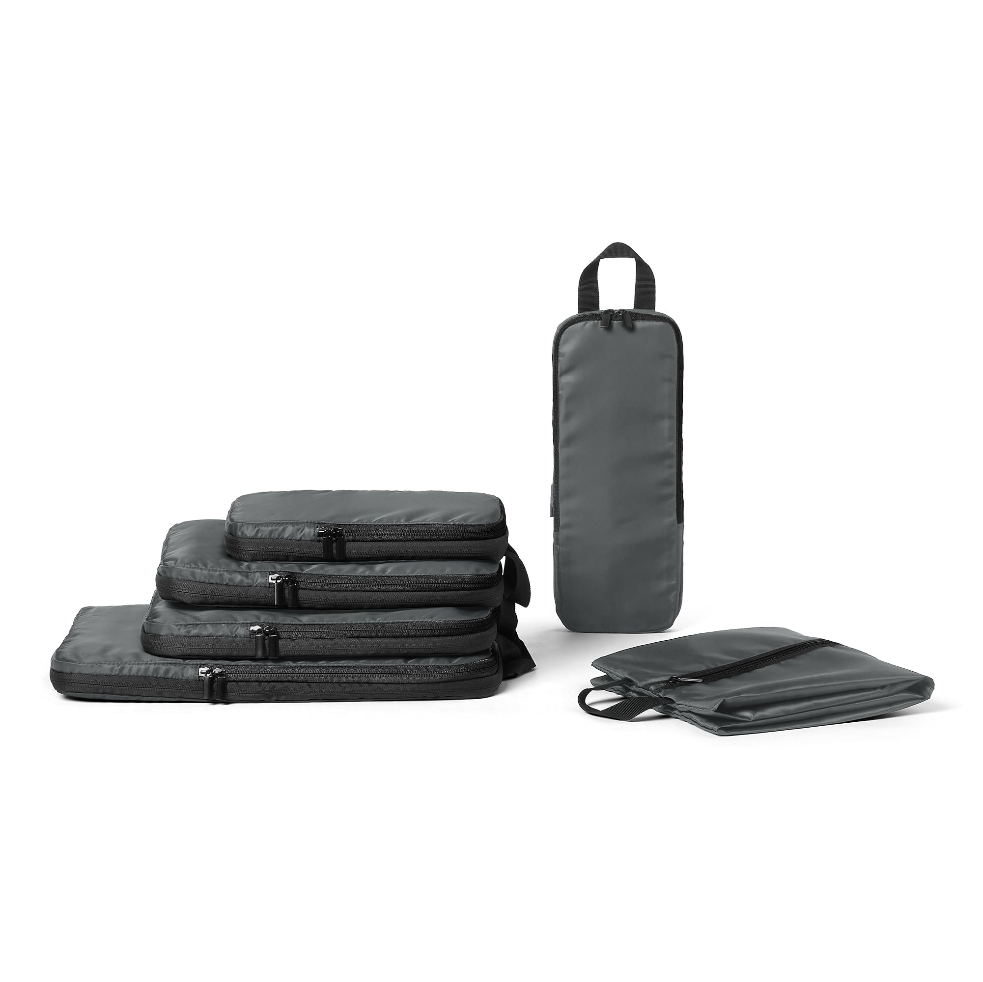 Amazon Essentials Cubi Organizer da Viaggio Ultraleggeri con Zip e Compressione, Confezione da 6, Grigio