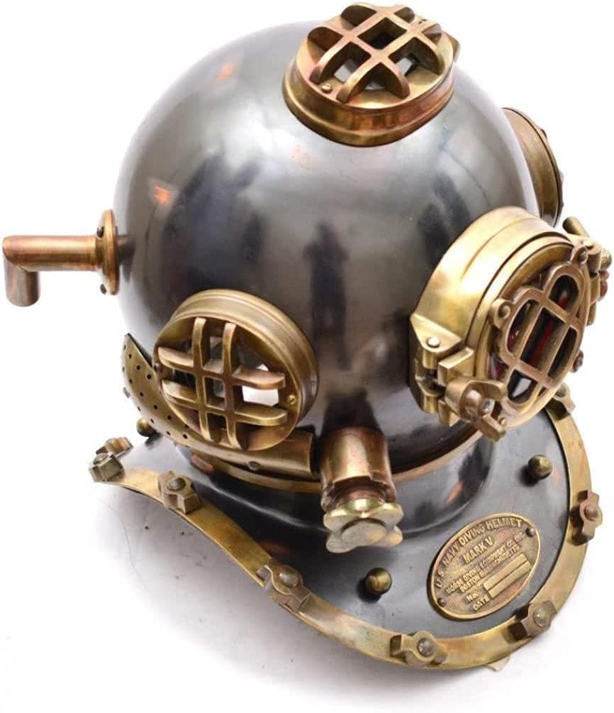 Vintage Mark V Deep Sea Diving Helmet, Navy Scuba Marine Brass Decor, Antique Style
