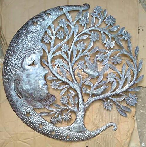 Metal Tree of Life with Moon Wall Art Hanging Decoration Ideas Contemporary, 24"