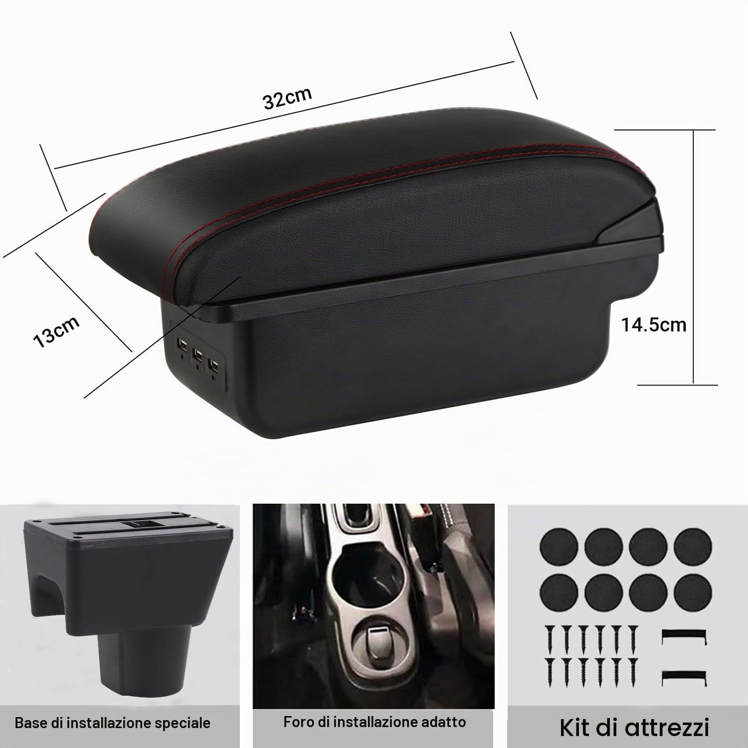 YJYWZH Auto Braccioli per Renault Duster I 2010-2015 Bracciolo Bracciolo Doppio Strato Scatola Portaoggetti Console Centrale Interna with 3 USB Charging Port Nero