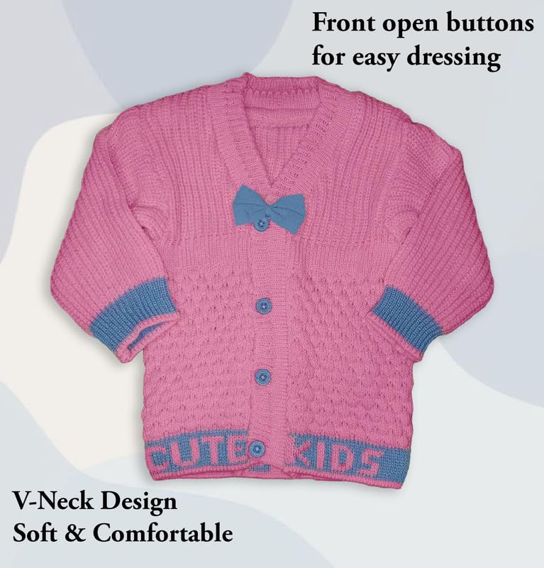 Image of Baby Unisex New Born Baby Boys Girls Soft Comfortable Trendy Woolen Round Neck Stripe Sweater Set with Payjami, Cap and Pair of Booties for Toddlers
