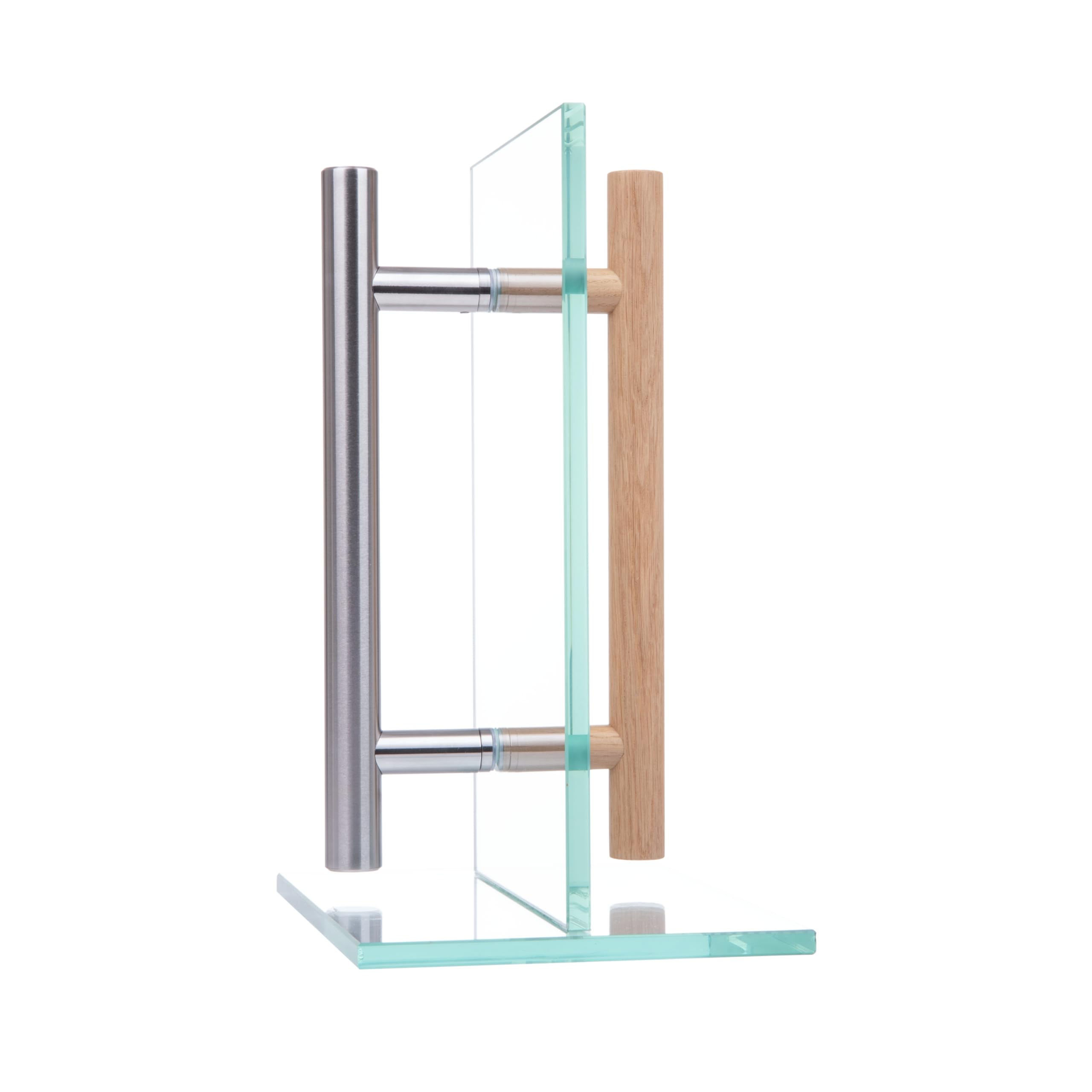 MLS Tirador para Puerta de Sauna y Spa, Acero Inox. y Madera, 250 mm | Par de Manillas para Puertas Interiores de Cristal y Madera, Agradable al Tacto, 150 mm entre Orificios