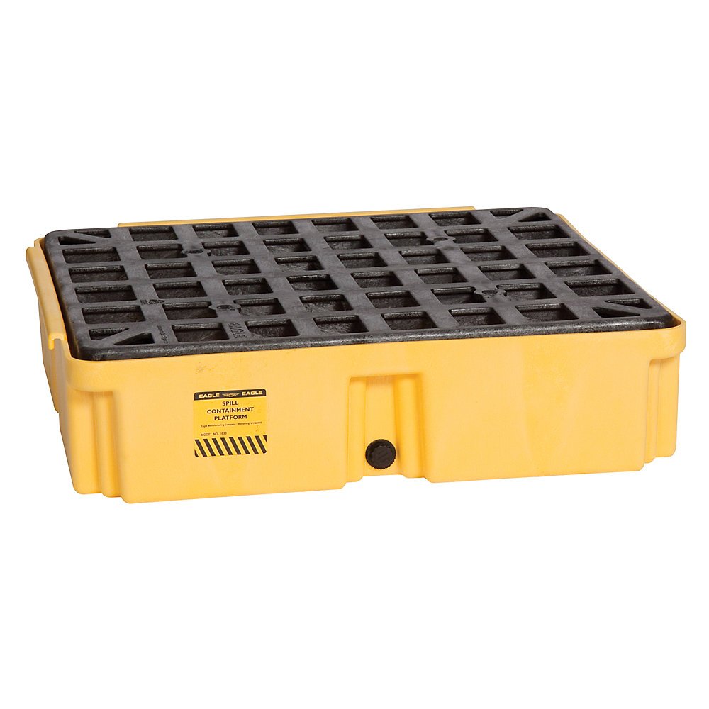 Eagle One Drum Modular Spill Platform with Drain, 26.25"x26"x6.5", 15 Gallon Sump, 2,000 lbs. Load Capacity Containment Tray, Made in USA, Yellow, 1633D