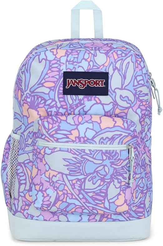 JanSport Cross Town Plus Backpack - Large Main Compartment, Side Water Bottle Pocket, 15-Inch Padded Laptop Sleeve - Fluid Floral Pastel Lilac