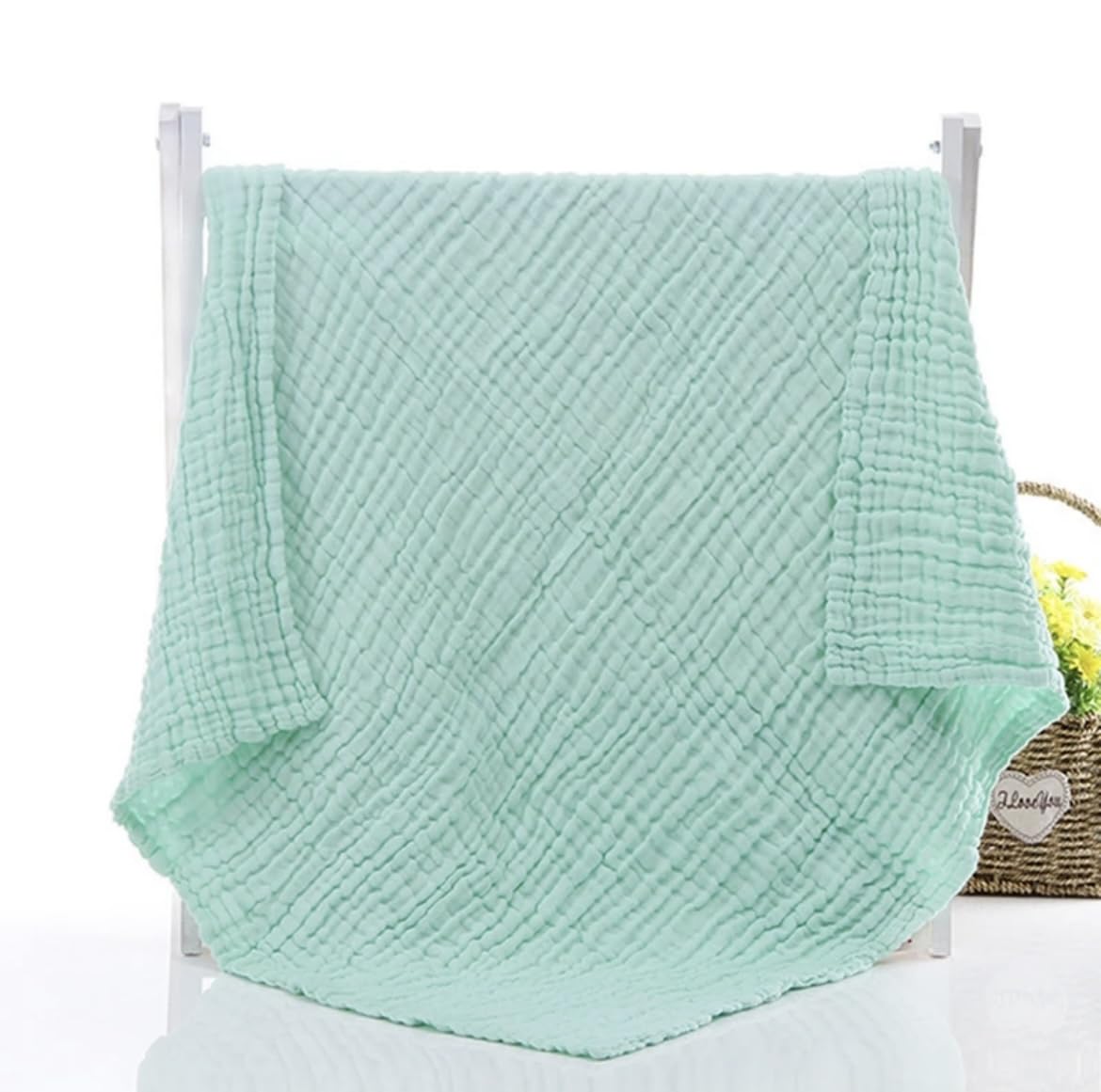 heartbury 100% Organic Cotton 6 Layer Ultra-Soft Muslin Blanket for Baby, Bath Towel for New Born Baby - 110X110 cm - (0-3 Years) (100 * 110Solid Green)-image-44