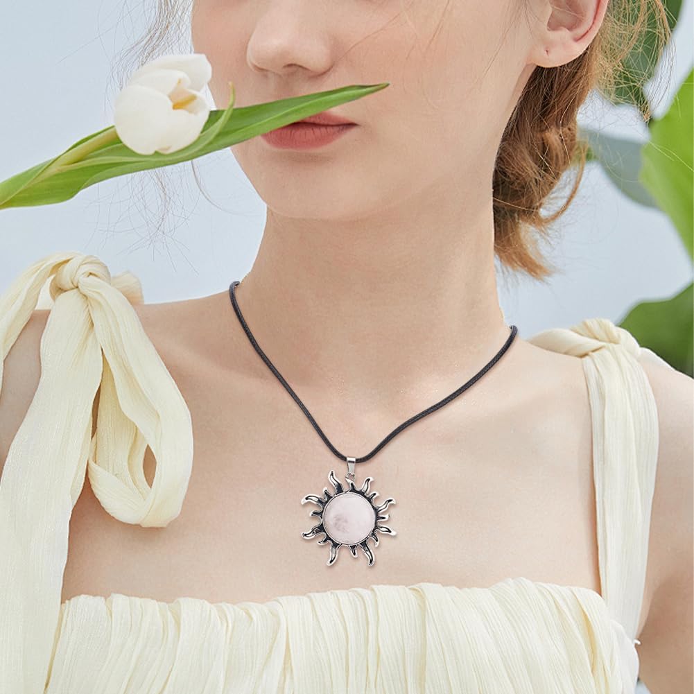 AHANDMAKER 6Pcs 6 Styles Gothic Sun Gemstone Pendants Celestial Natural Rose Quartz Amethyst Synthetic Black Stone Quartz Crystal Solar Sun Charm for DIY Necklace Bracelet Earring Jewelry Making - Image 5
