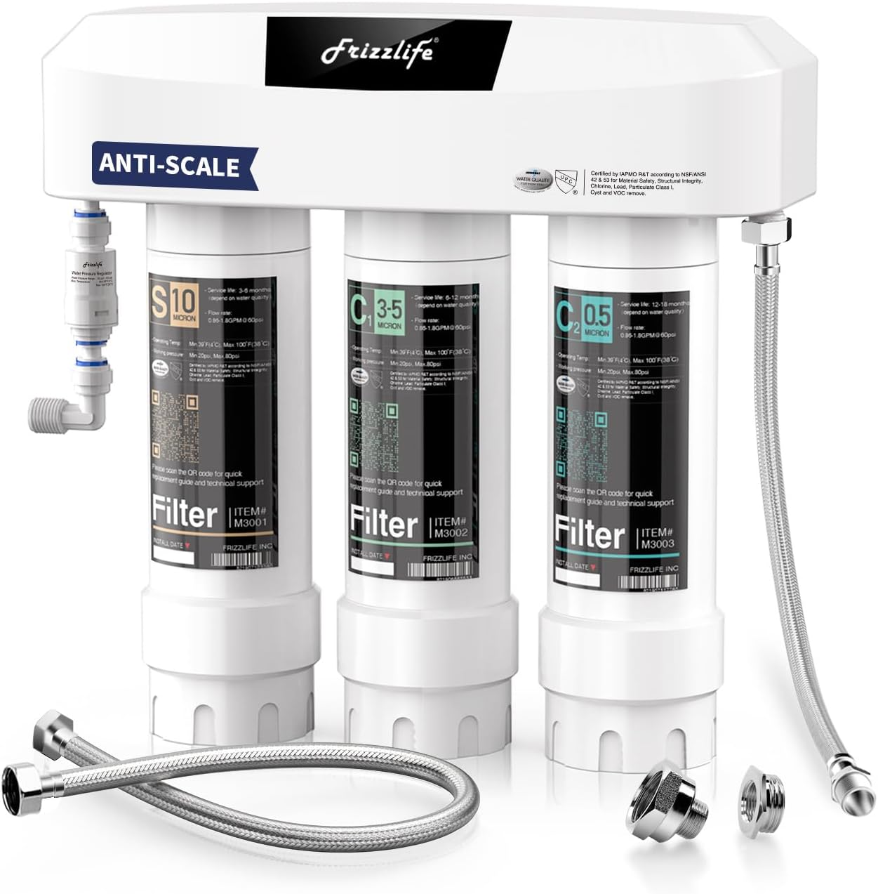 Frizzlife SK99 Under Sink Water Filter, NSF/ANSI 53&42 Certified 0.5 Micron Carbon Block, Remove 99.99% Lead, Chlorine, Chloramine, Fluoride, Direct Connect, Anti-Scale Technology Extends Filter Life