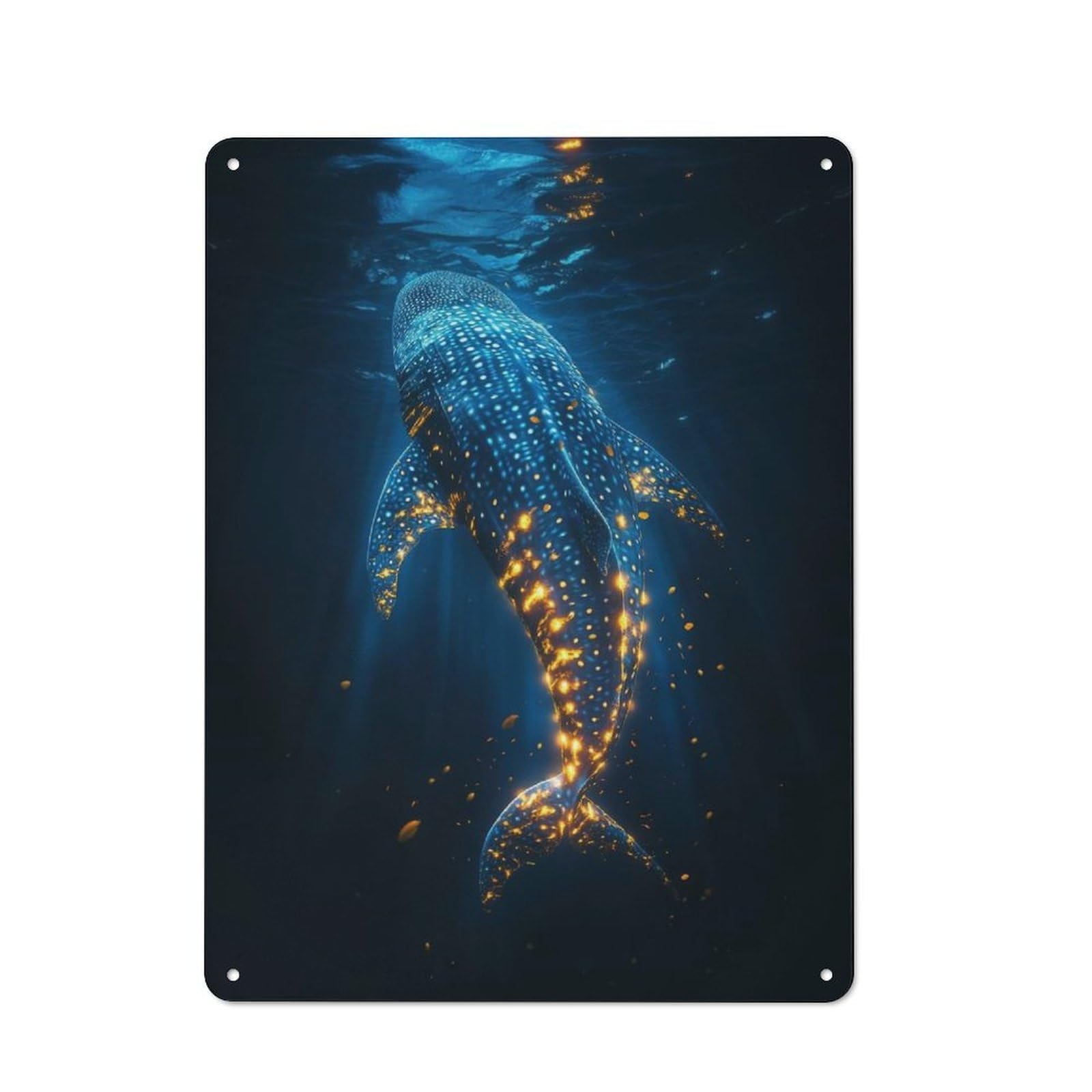 Junmoney Style-24 Tin Wall Plaque 40X30cm With Glowing Whale Shark For Home Office Or Studio, For Garage, Workshop And Man Cave Decoration