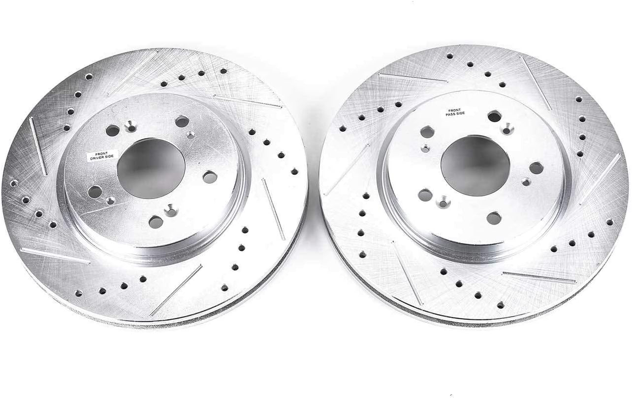 PowerStop Evolution Front Brake Rotors For Acura RDX 2007-12 |Honda Accord Crosstour 2010-11 |CR-V 2007-16 |Crosstour 2012-15 - Drilled and Slotted Performance Disc Rotors Upgrade, JBR1173XPR