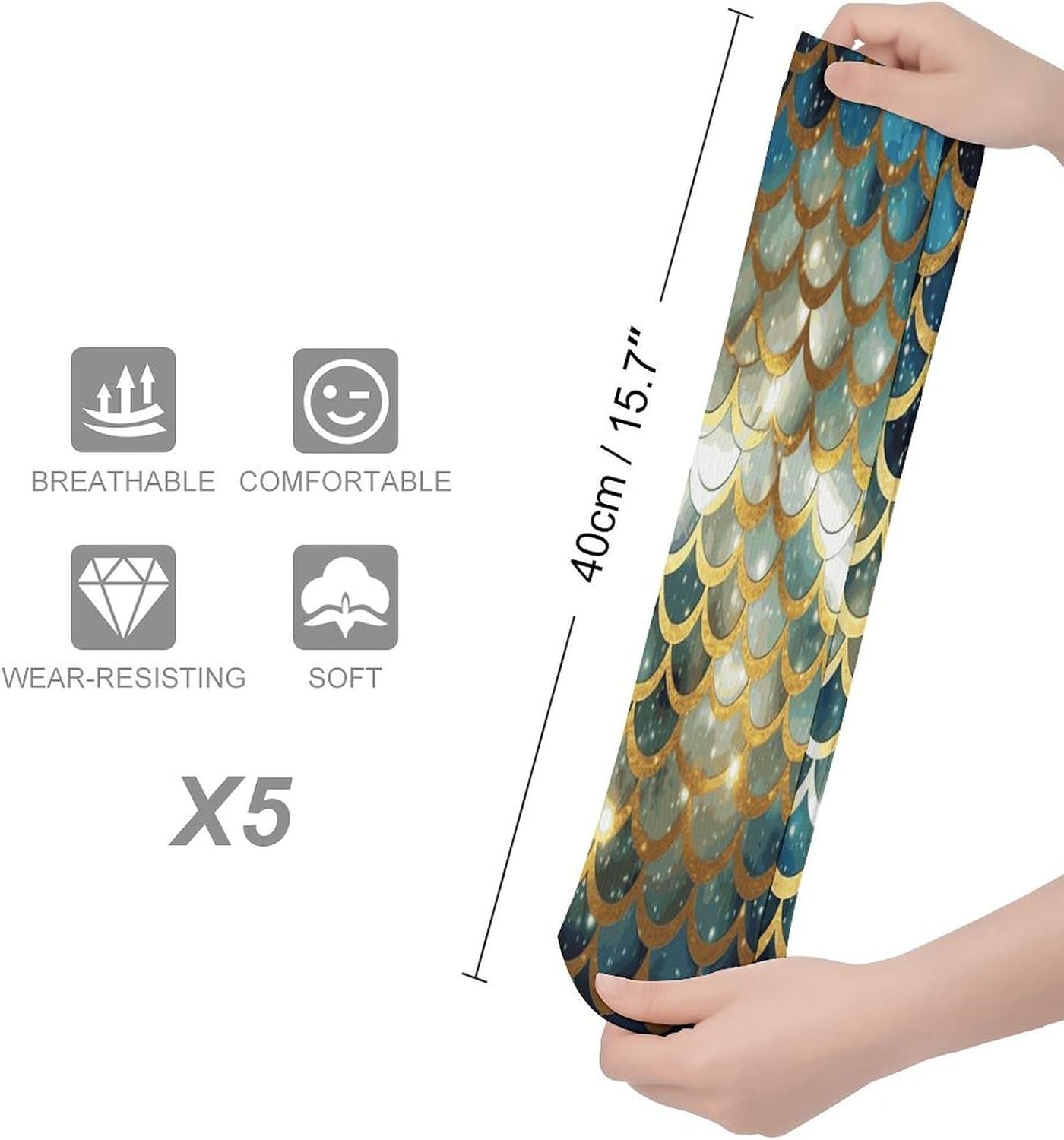 Golden Glittering Fish Scales Stocking - Cute Casual Long Athletic,Crew Sock for Men Women,Running Socks Soft Breathable for Gift