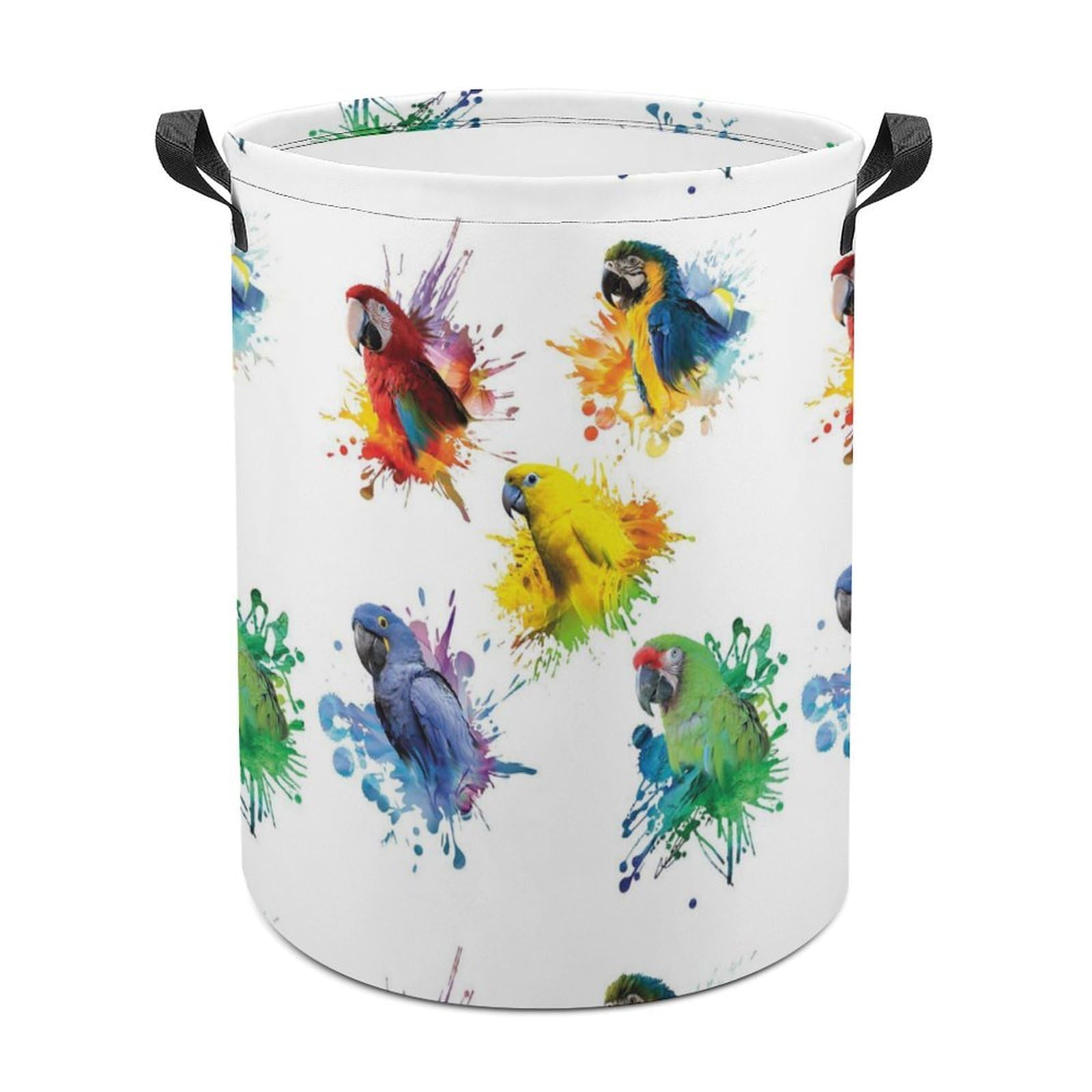 Wlntrophic Laundry Hamper, 3D Watercolor Parrot Laundry Basket, Washing Basket with Handle