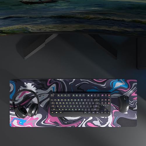 Miniatura 5 de Alfombrilla de mouse grande color gris y rosa, impermeable, antideslizante, extendida, para escritorio, oficina, 31.4 x 11.8 pulgadas, protector de