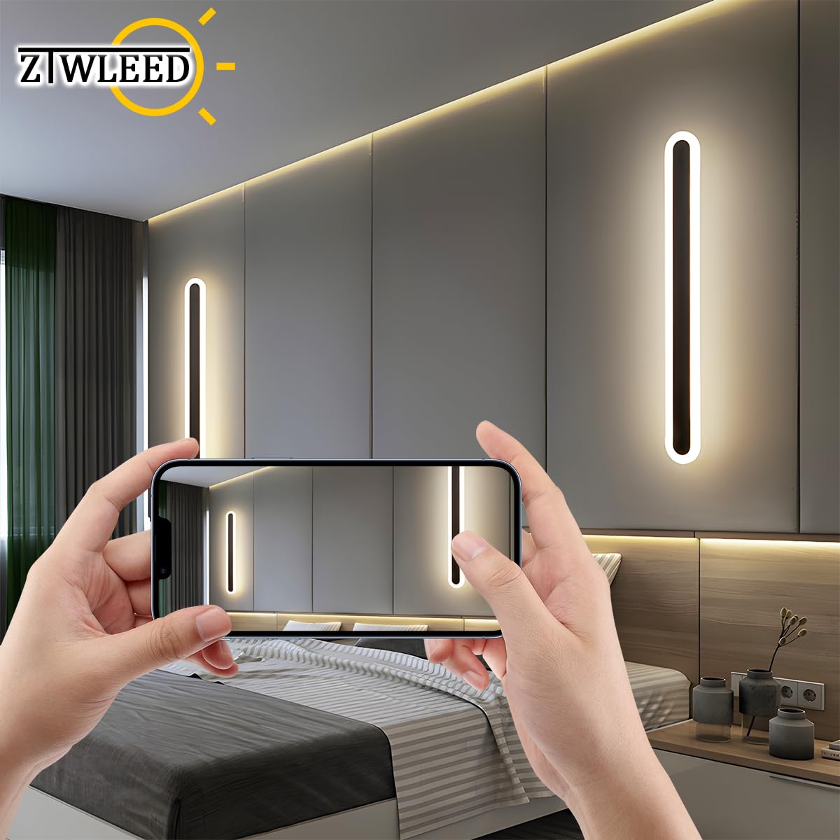 LED Wandleuchte Innen Dimmbar,32W Wandlampe mit Fernbedienung 2.4GHz,10-100% Helligkeitseinstellung Wandleuchte Schwarz für Schlafzimmer Wohnzimmer Korridor Treppenhaus,80CM 110-240V