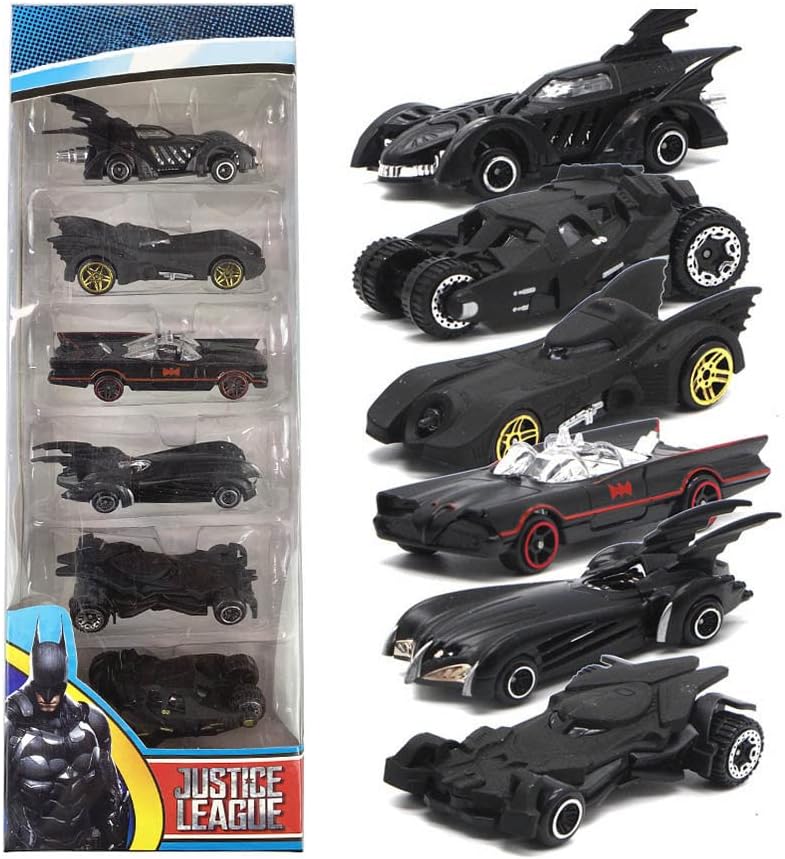 SKEIDO 6 Pcs/Set Alloy Car Models Toy Bat Chariot American Movie First To 6th Generation Bat Chariot Metal Cars For Children Gifts