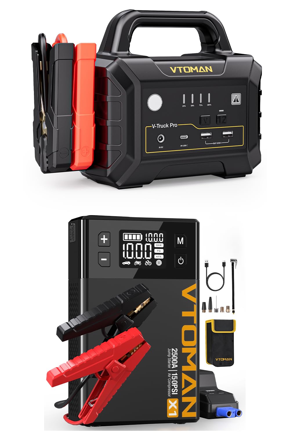 VTOMAN X1 Jump Starter with Air Compressor Car Battery Jumper Starter Up to 8 5L Gas 6L Diesel