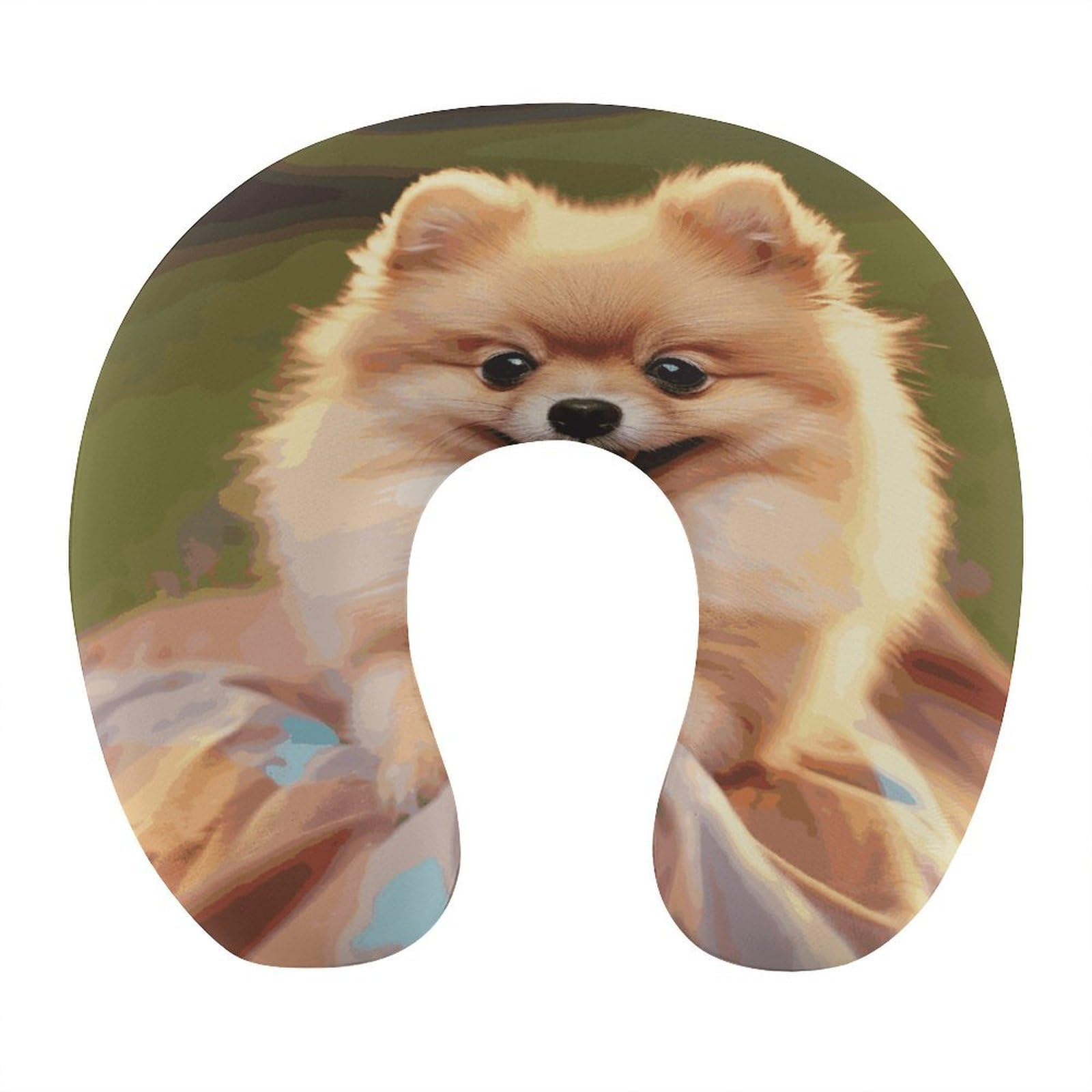 FekiLoot Short-haired Pomeranian Travel Pillow U Shaped Neck Pillow Comfortable Memory Foam Pillow Portable Soft Headrest Lightweight Neck and Head Support for Planes Trains Self-Driving Cars