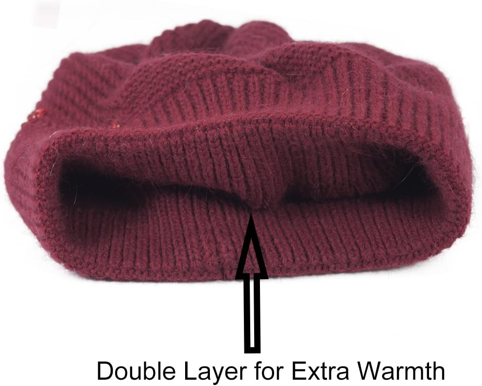 Dahlia Women's Skullies & Beanies - Wool Slouch Beanie, Rhinestone/Bow