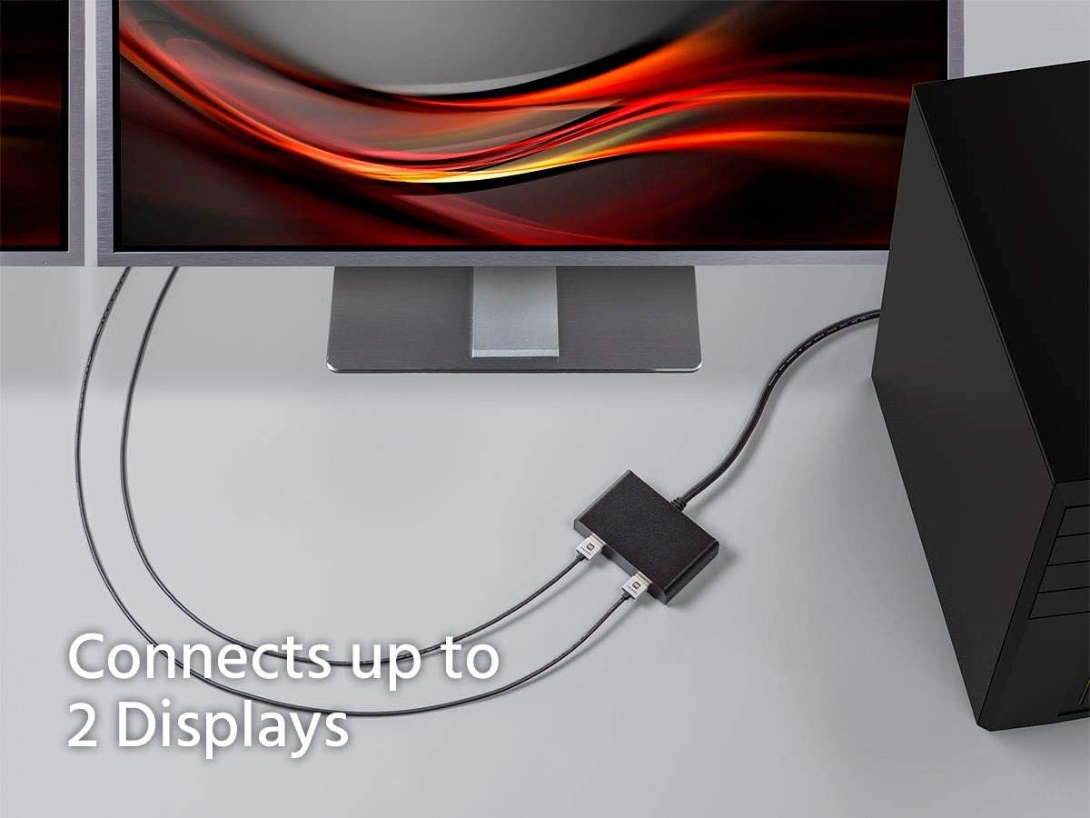 Monoprice 2-Port DisplayPort 1.2 to HDMI Multi-Stream Transport (MST) Hub, 4K@30Hz for 2 Displays, 21.6 Gbps Bandwidth, 11.8 Inch Cable, Black