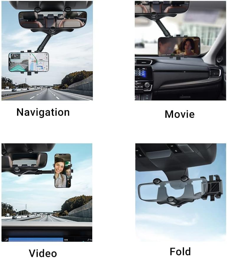 Suporte de telefone de carro giratório e retrátil -para espelho retrovisor, ajuste de rotação de 360 ​​graus, fácil de instalar e remover, para a maioria dos telefones celulares e carros