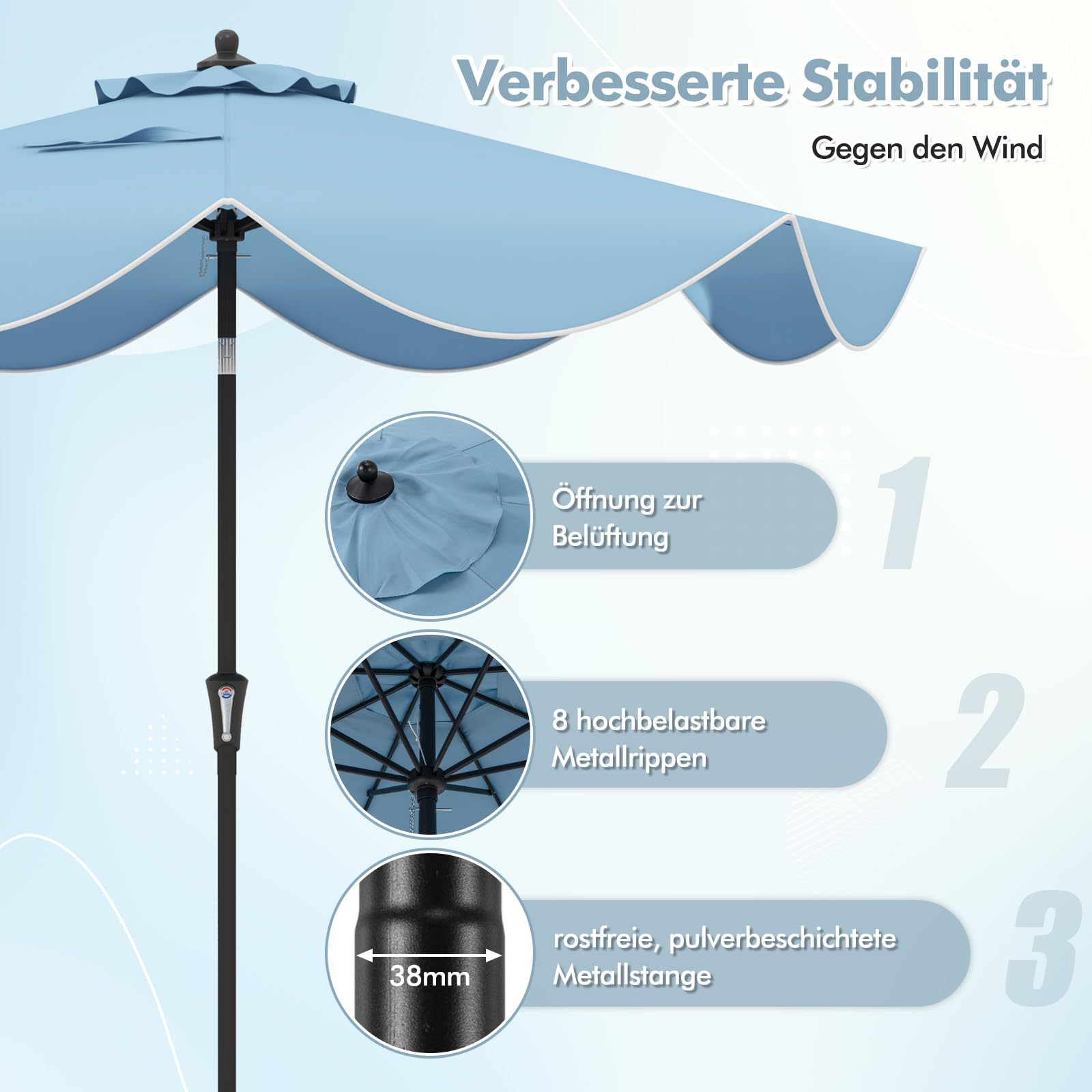 COSTWAY Parasol przeciwsłoneczny, 300 cm, z korbą i falbanką, obustronnie zginany o 30°, parasol tarasowy, do ogrodu, na balkon, taras