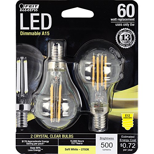 Feit Electric - Decorative Clear Glass Filament LED Dimmable 25W Equivalent Soft White (2700K) Classic A15 Light Bulb, Pack of 2 (BPA1560C/827/LED/2)
