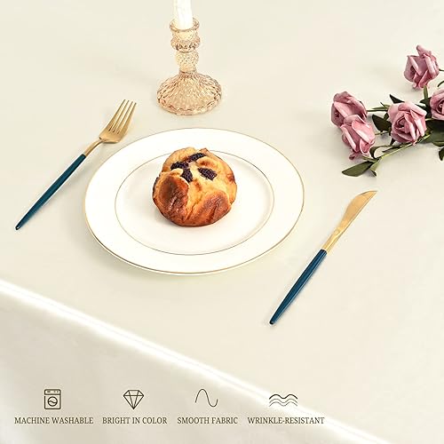 Miniatura 7 de Paquete de 12 manteles de satén marfil, manteles de satén sedoso de 57 x 108 pulgadas, mantel rectangular de seda brillante, manteles de tela suave