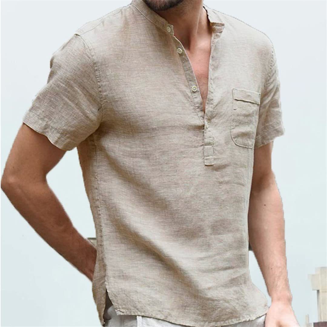 Camiseta de manga corta para hombre, de algodón y lino, informal, para hombre, ver fotos, L