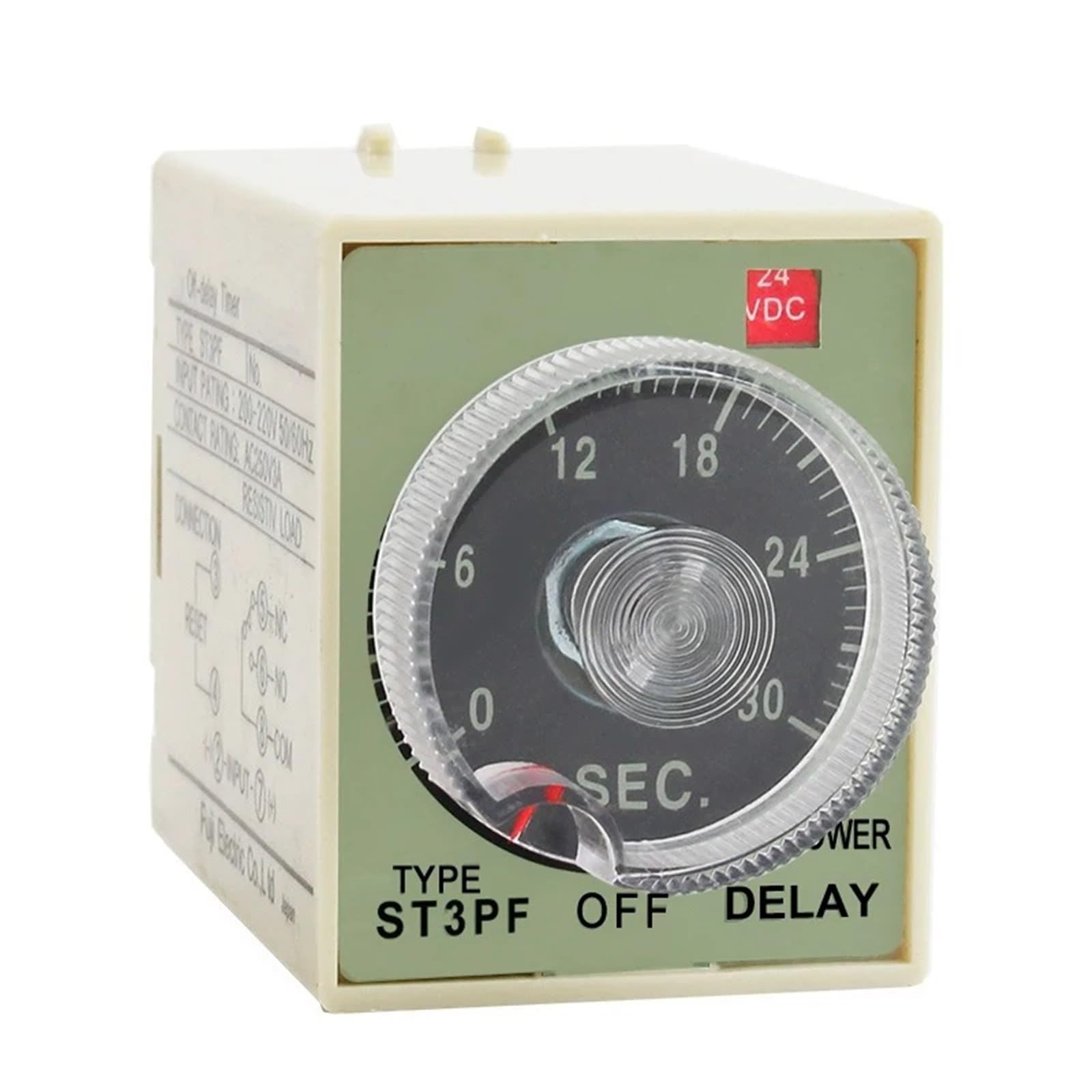 1 szt. Przekaźnik czasowy z opóźnieniem, regulowane pokrętło, przeciwzakłóceniowe, obudowa PC ST3PF DC24V AC110V AC220V 50/60Hz 1S ~ 10 M z podstawą (AC220V,60 sekund)