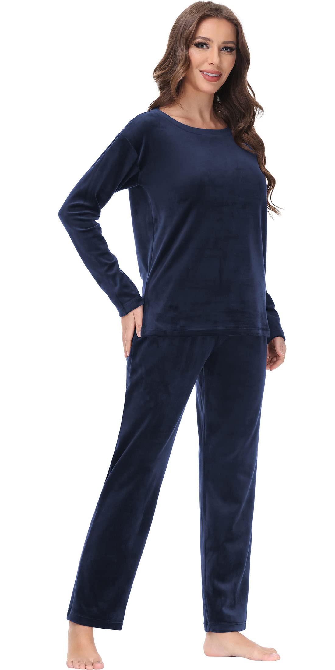 COZZIPLUS Women Velour Sweatsuits Sets Lounge Set 2 Piece Sweatsuit Crew Neck Sweatshirt and Sweatpant Velvet Jogging Suit