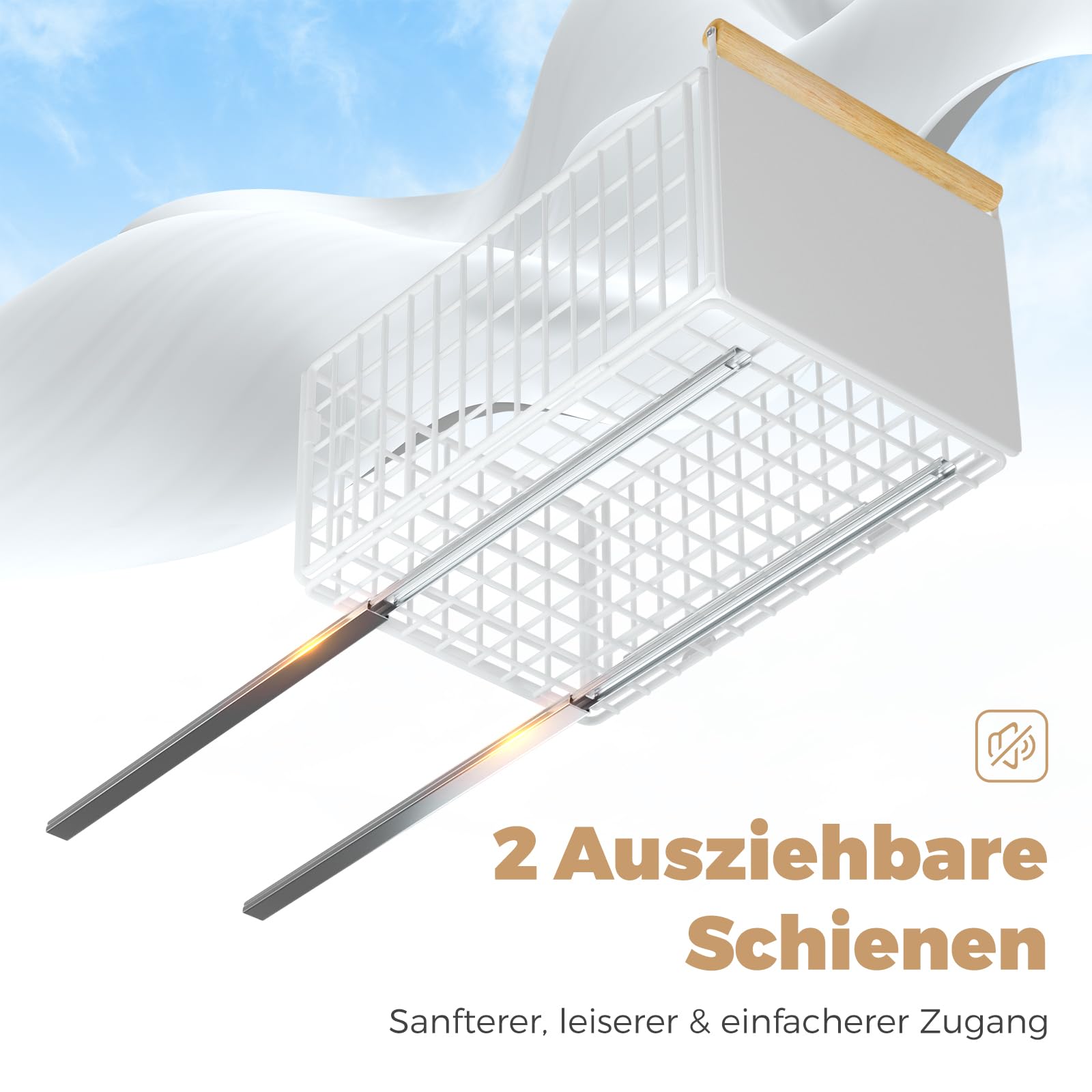 Teleskopschublade, Ausziehbare Schublade für Küchenschränke, Slide Out Cabinet Organizer mit Griff & Kleber, Schubladen Aufbewahrungsregal für Küche Pantry, Kein Bohren (L: 23.5x39.5x19.5 cm, 2 Stück)