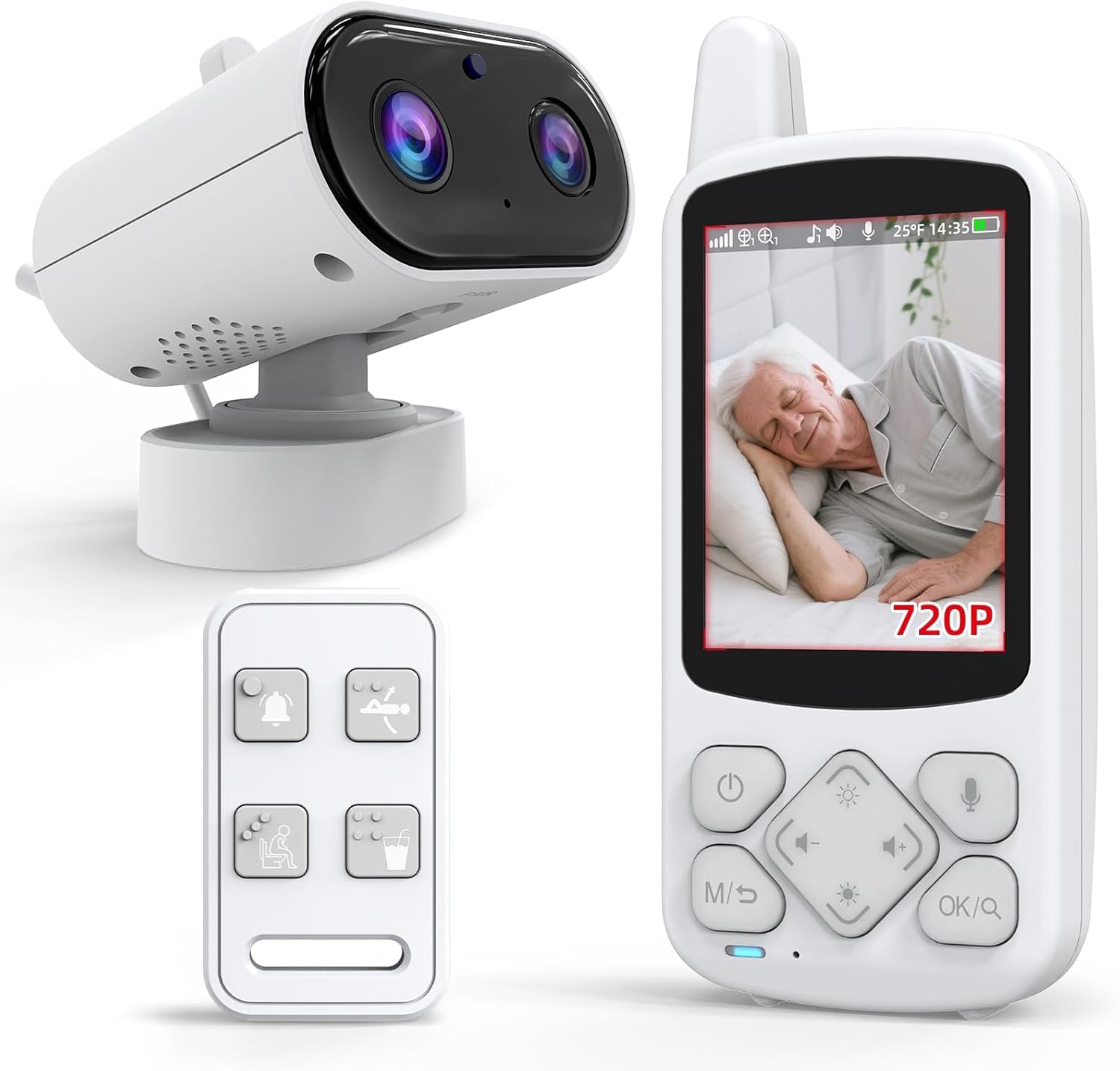 CallToU Monitor de ancianos con cámara y audio, monitor de bebé de conversación de 2 vías para ancianos, monitor de video sin Wi-Fi para ancianos, alarma personal para ancianos, personas mayores
