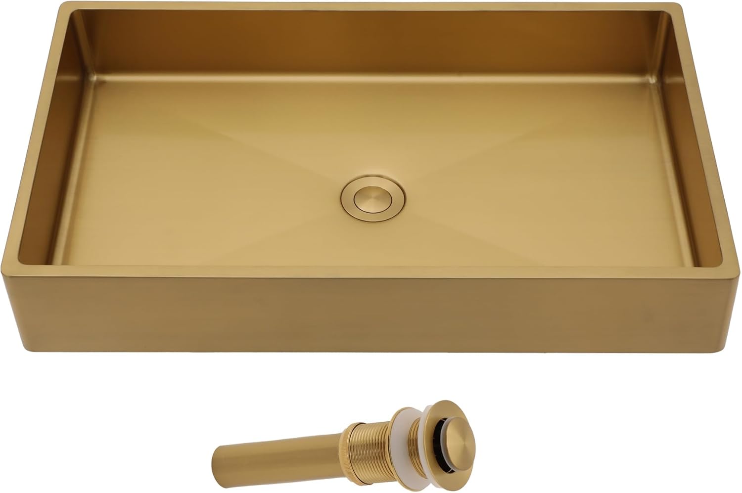 24"x14" Bathroom Vessel Sink Rectangular - Brushed Gold NANO-PVD, 16 Gauge 304 Stainless Steel, Above Counter Rectangle Vanity Lavatory Bath Sink Basin