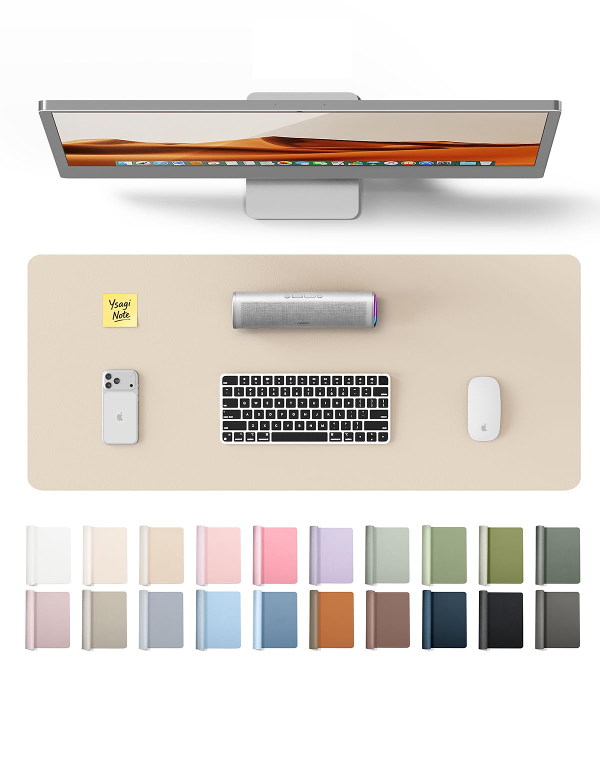 YSAGi Leather Desk Pad Protector, Office Desk Mat, Large Mouse Pad, Non-Slip PU Leather Desk Blotter, Waterproof Laptop Desk Writing Pad for Office and Home (23.6" x 13.8", Eggshell)