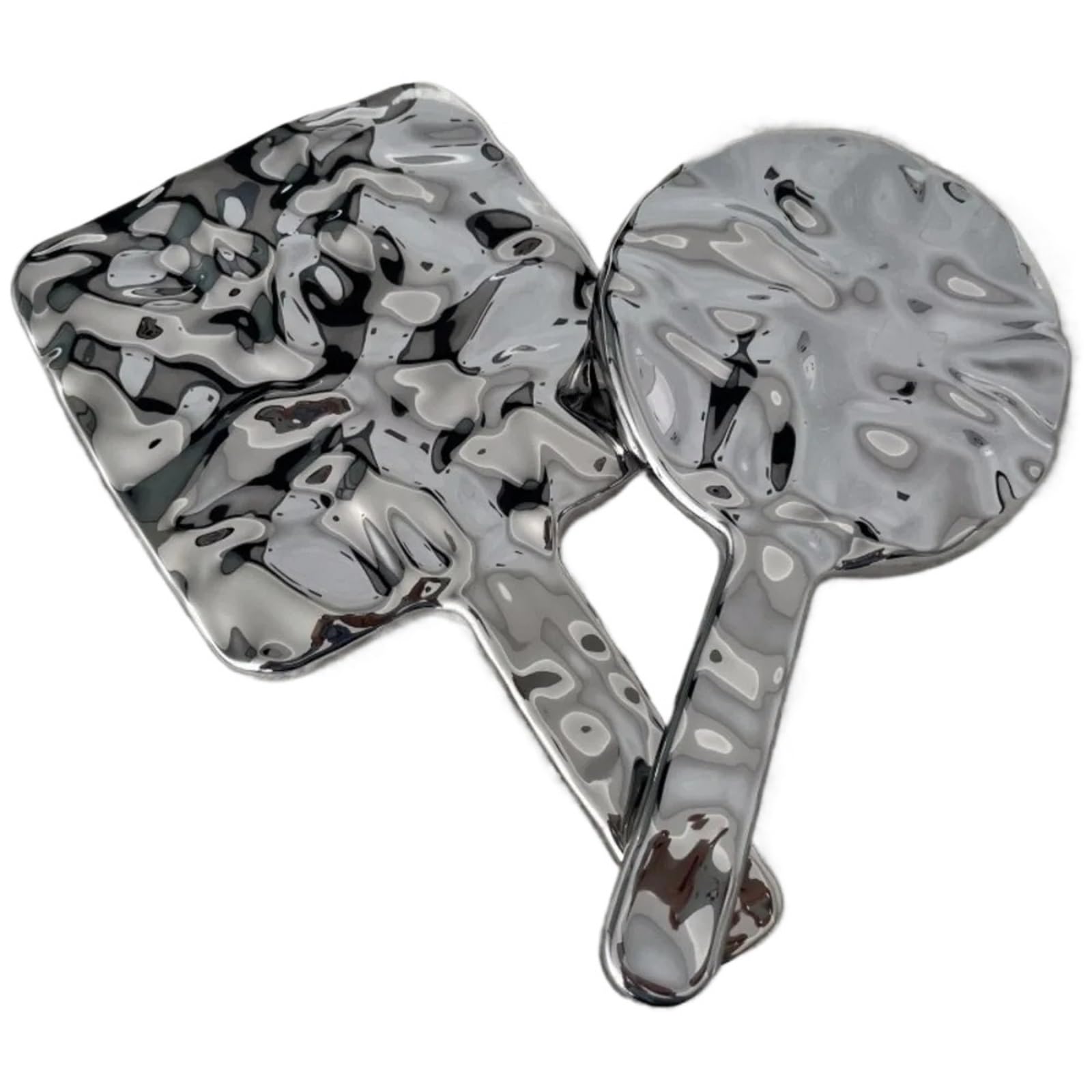 Espejo de Maquillaje portátil Espejo de Maquillaje Mano Cuadrado Redondo portátil con Mango galvanizado, pequeño Espejo Belleza for Viajes(28x16cm-Square)