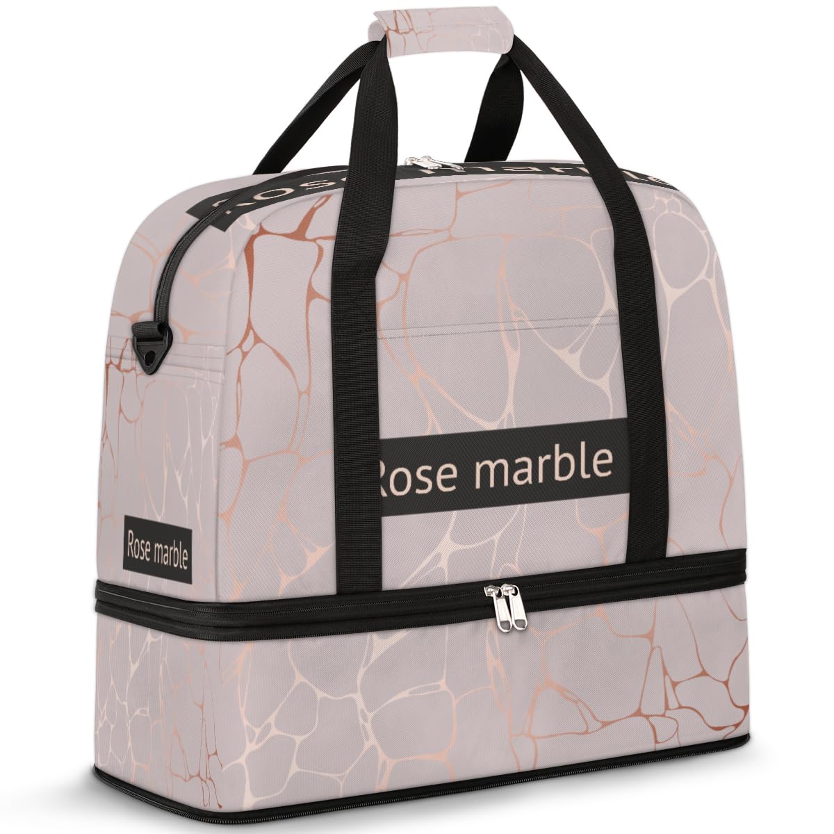 Bolsa de viaje plegable de mármol rosa, bolsa de fin de semana de mármol de 47 litros con funda de carrito de hombro separado para deportes, gimnasio, viajes, multicolor, 47L, Bolsa de viaje